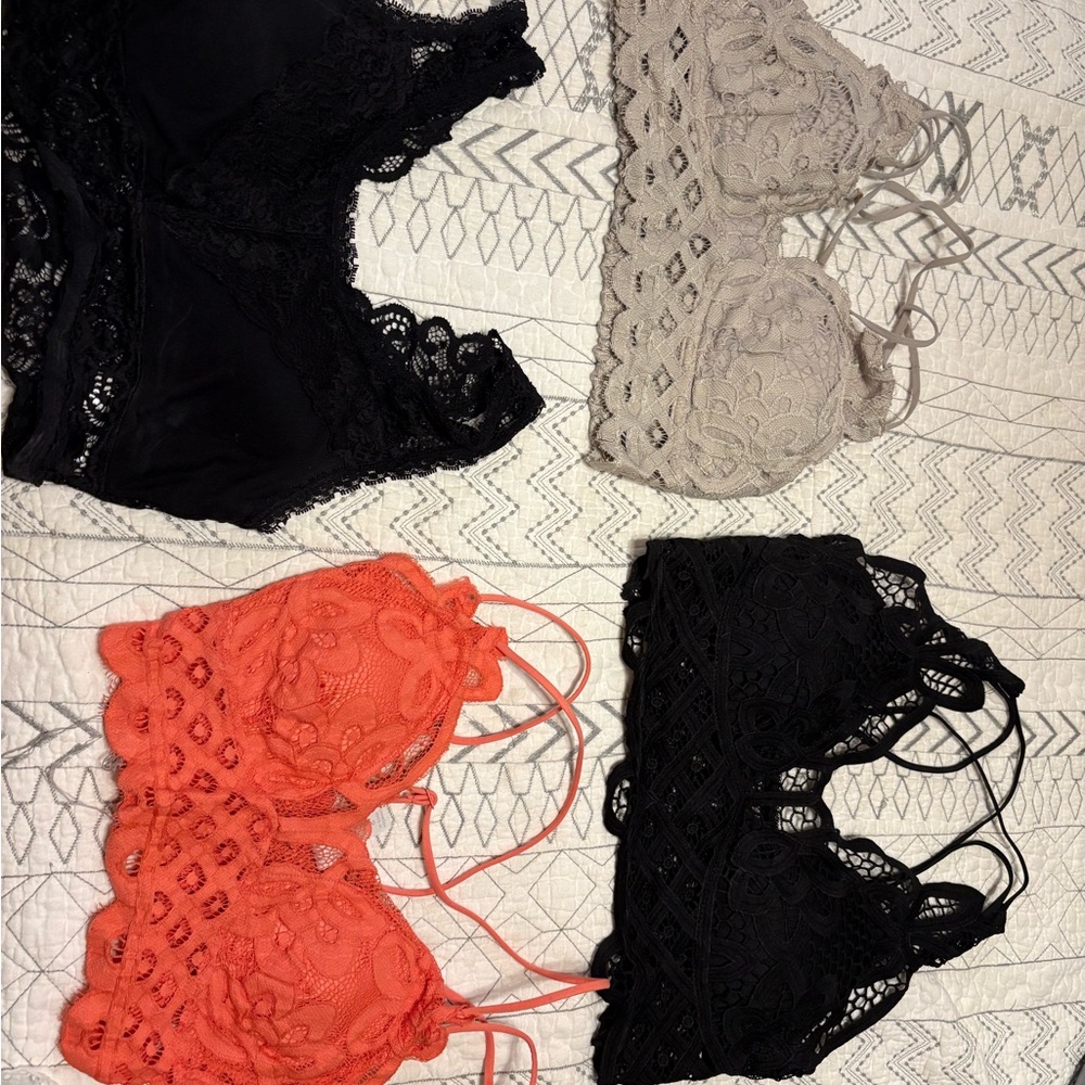Elegant Lace Bralette Set - Black, Beige, Coral